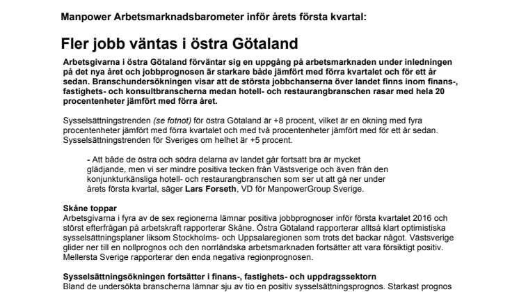 Fler jobb väntas i östra Götaland