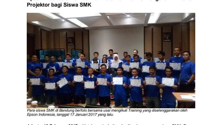 Epson Indonesia Memberikan Pelatihan Teknis mengenai Printer & Projektor bagi Siswa SMK
