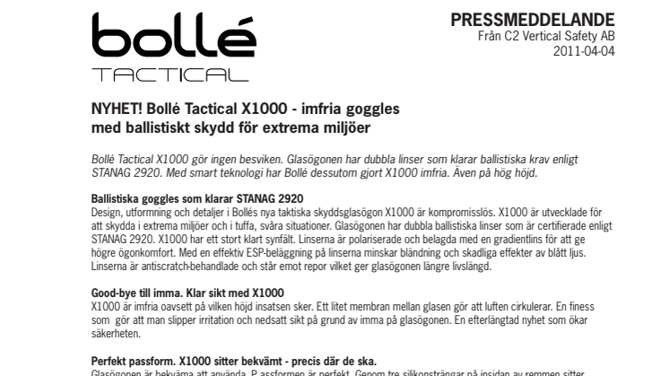 NYHET! Bollé Tactical X1000 - imfria goggles