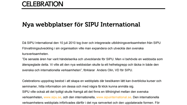 Nya webbplatser för SIPU International