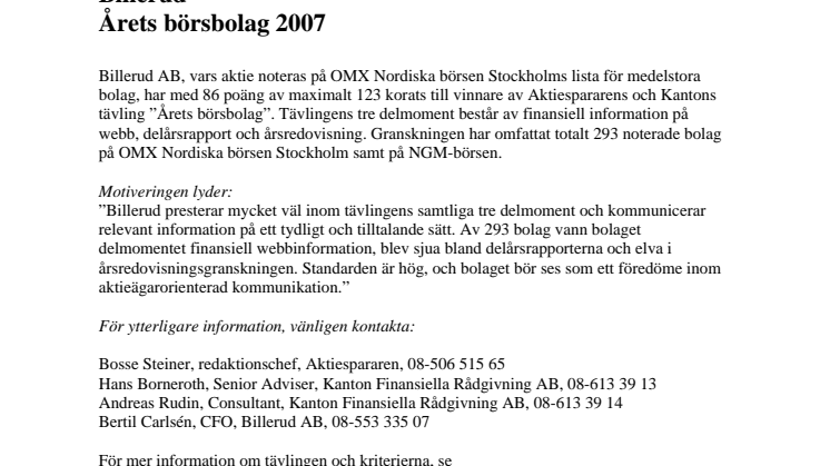 Billerud - Årets börsbolag 2007