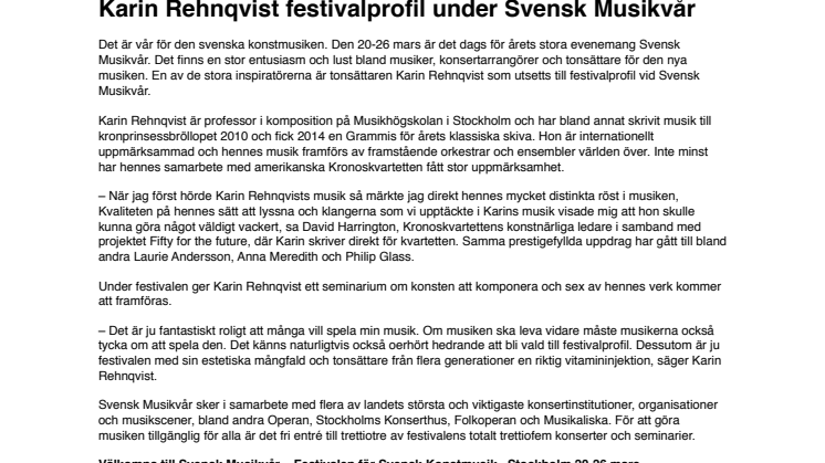 Svensk Musikvår presenterar Karin Rehnqvist