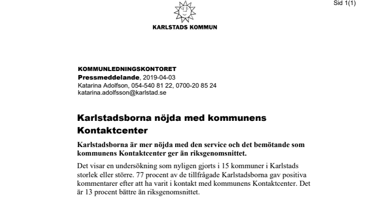 Karlstadsborna nöjda med kommunens Kontaktcenter 