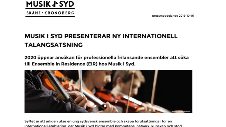 Musik i Syd presenterar ny internationell talangutveckling