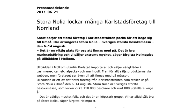 Stora Nolia lockar många Karlstadsföretag till Norrland