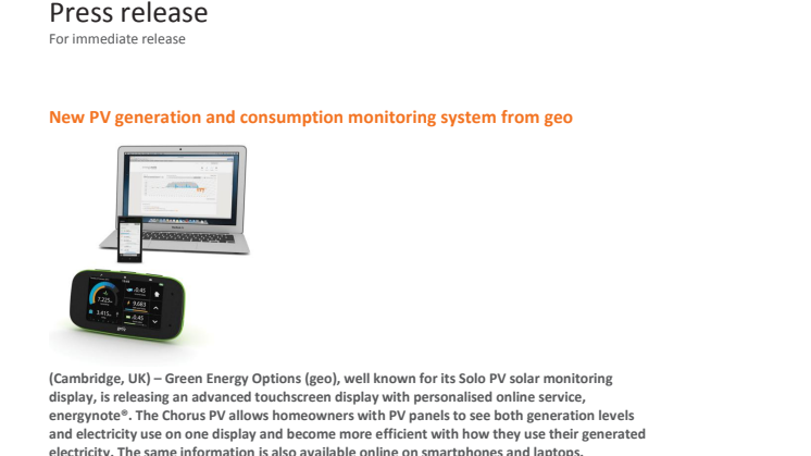 New PV generation and consumption monitoring system from geo