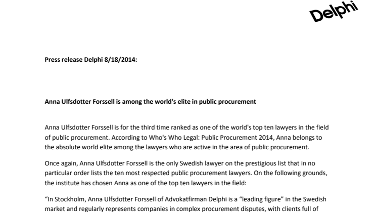 Anna Ulfsdotter Forssell is among the world's elite in public procurement