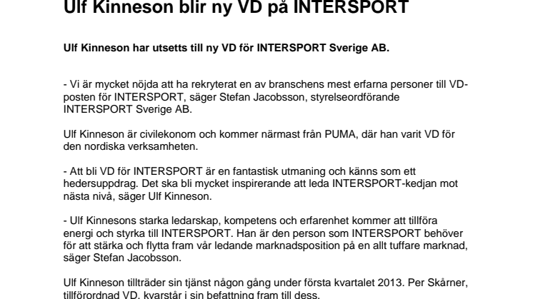 Ulf Kinneson blir ny VD på INTERSPORT