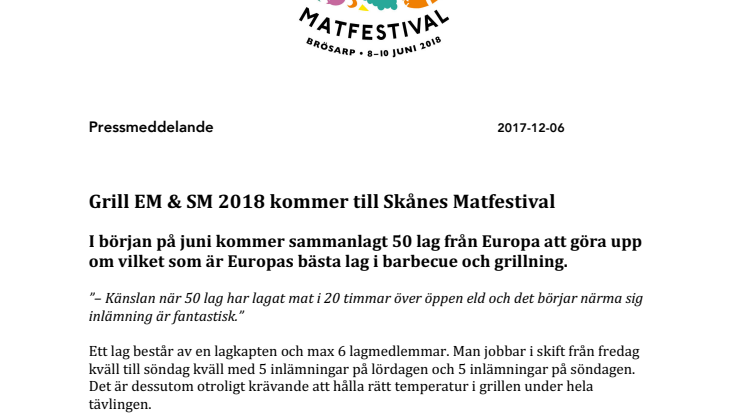 Grill EM & SM 2018 kommer till Skånes Matfestival