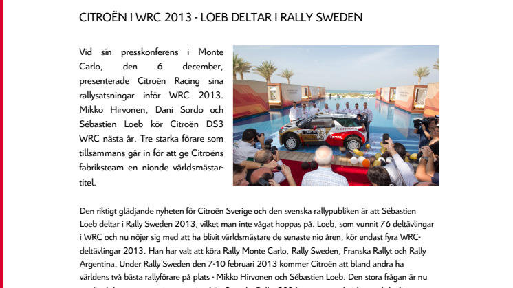 CITROËN I WRC 2013 - LOEB DELTAR I RALLY SWEDEN