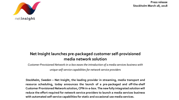 Net Insight launches pre-packaged customer self-provisioned media network solution