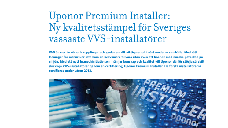 Uponor Premium Installer: Ny kvalitetsstämpel för Sveriges vassaste VVS-installatörer