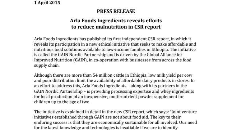 ​Arla Foods Ingredients reveals efforts to reduce malnutrition in CSR report