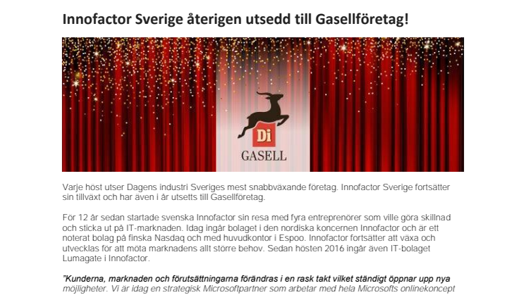 Innofactor Sverige återigen utsedd till Gasellföretag!