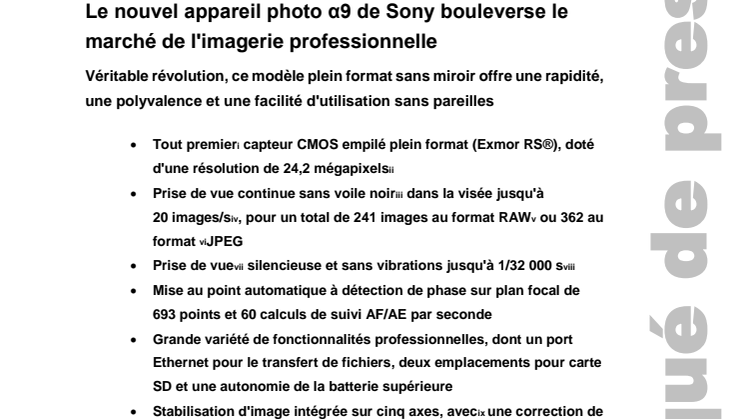 Le nouvel appareil photo α9 de Sony bouleverse le marché de l'imagerie professionnelle