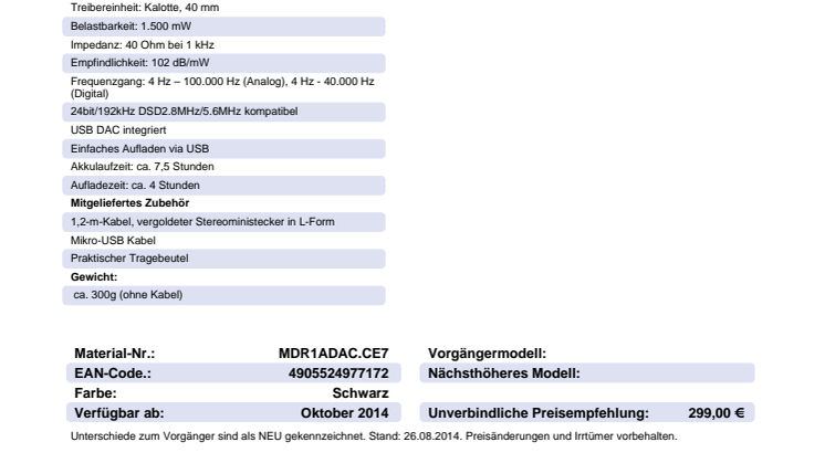 Datenblatt MDR-1ADAC von Sony