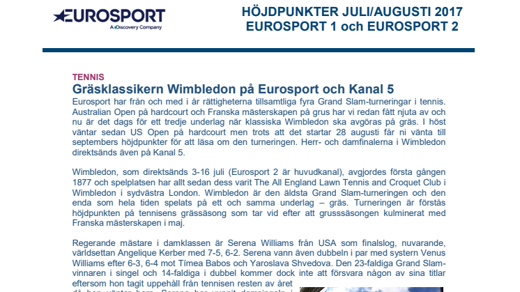 Eurosports höjdpunkter i juli och augusti - dokument