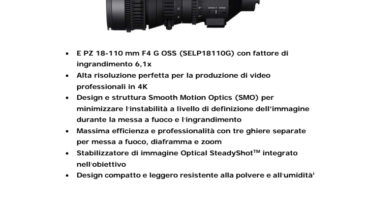 Sony presenta una nuova e potente ottica zoom Super 35 mm/APS-C da 18-110 mm 