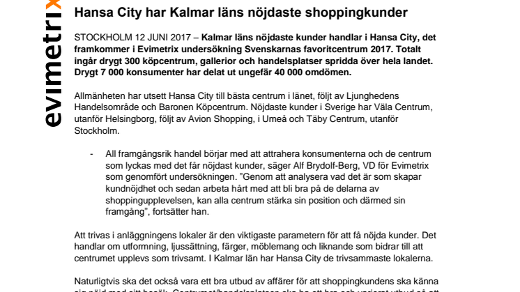 Hansa City har Kalmar läns nöjdaste shoppingkunder