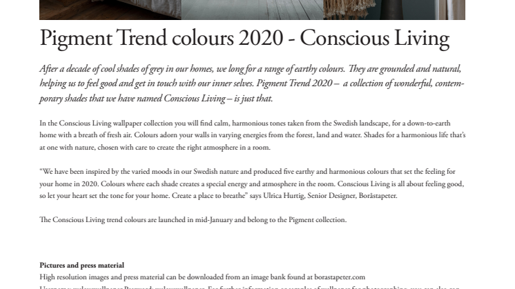 Pigment Trend colours 2020 - Conscious Living