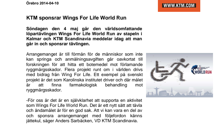 KTM sponsrar Wings For Life World Run