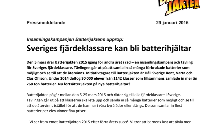 Sveriges fjärdeklassare kan bli batterihjältar