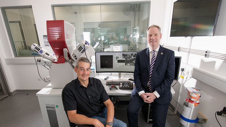 Professor Guillaume Zoppi and Professor John Woodward are pictured in the Materials Characterisation Suite at Northumbria University