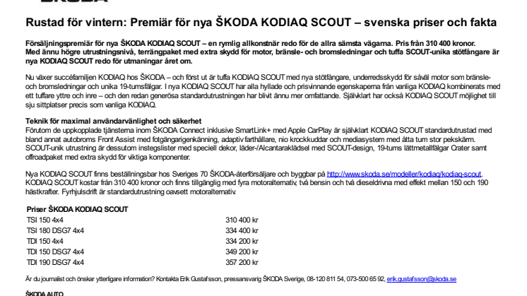 Rustad för vintern: Premiär för nya ŠKODA KODIAQ SCOUT – svenska priser och fakta