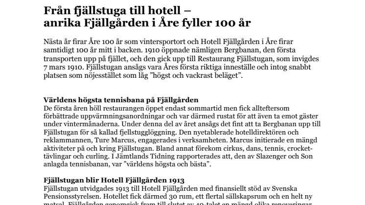 Från fjällstuga till hotell –  anrika Fjällgården i Åre fyller 100 år