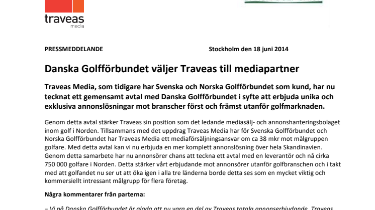 Danska Golfförbundet väljer Traveas till mediapartner