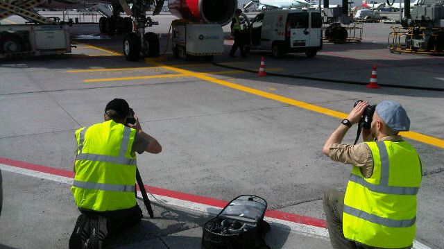 The Cavotec film crew at Frankfurt Airport.