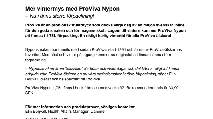 Mer vintermys med ProViva Nypon - Nu i ännu större förpackning!