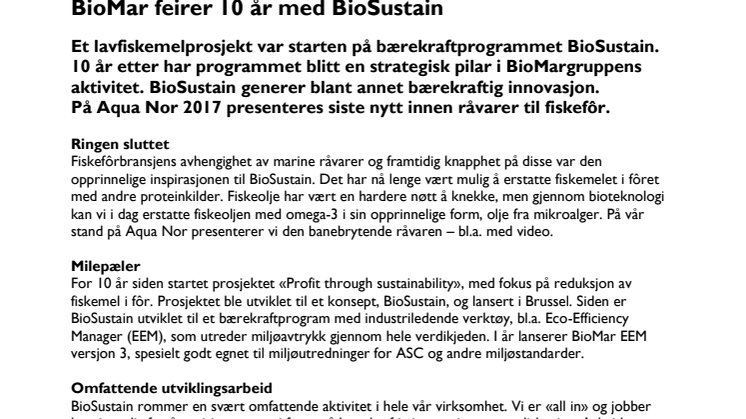 BioMar feirer 10 år med BioSustain