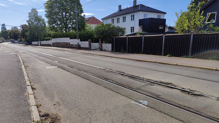 Slitt asfaltdekke Niels Henrik Abels vei_foto Sporveien