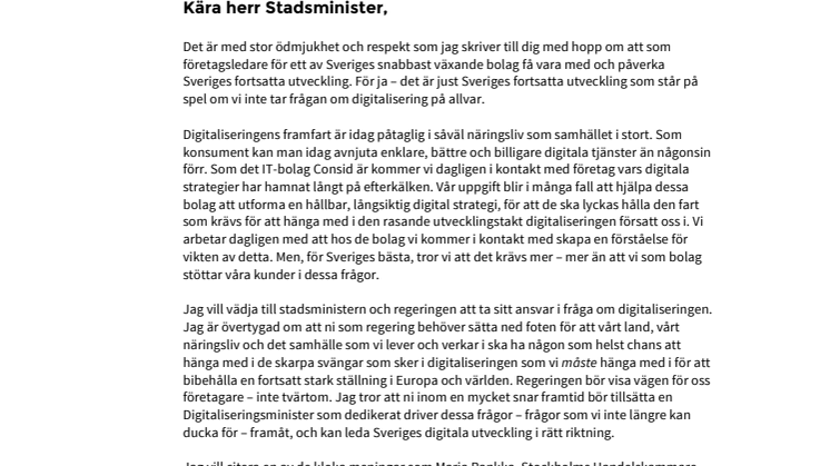 ”Tillsätt Digitaliseringsminister nu, Löfven!”