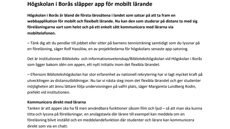 Högskolan i Borås släpper app för mobilt lärande