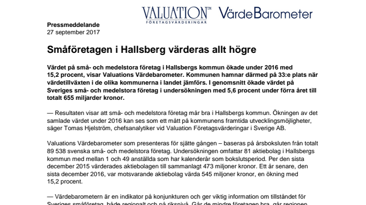 Värdebarometern 2017 Hallsbergs kommun