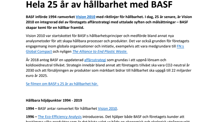 Hela 25 år av hållbarhet med BASF