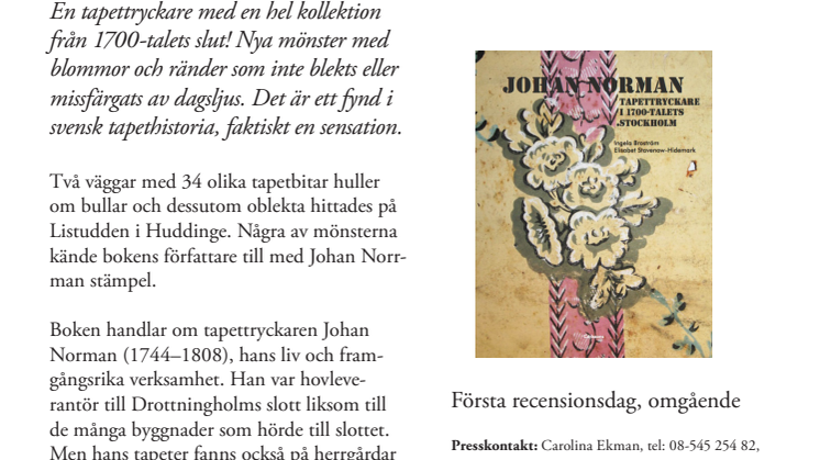 Johan Norman. Tapettryckare i 1700-talets Stockholm. Ny bok! 