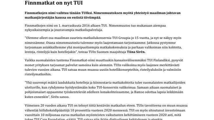 Finnmatkat on nyt TUI