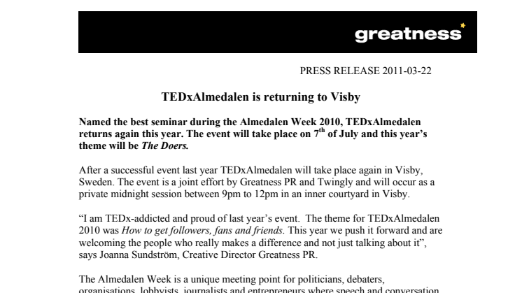 TEDxAlmedalen is returning to Visby