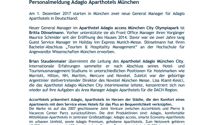 ​Personalmeldung Adagio Aparthotels München
