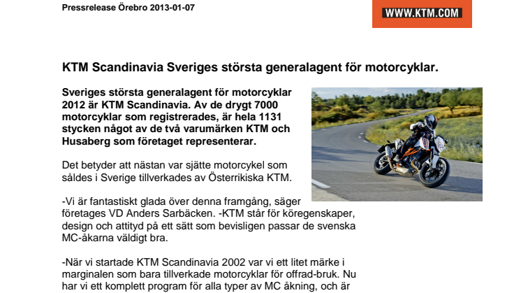 KTM Scandinavia Sveriges största generalagent för motorcyklar
