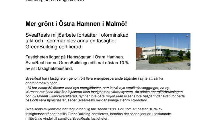 Mer grönt i Östra Hamnen i Malmö!