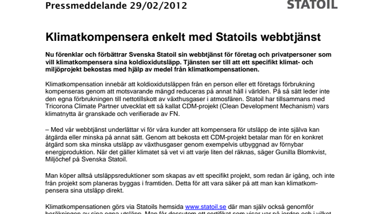 Klimatkompensera enkelt med Statoils webbtjänst 