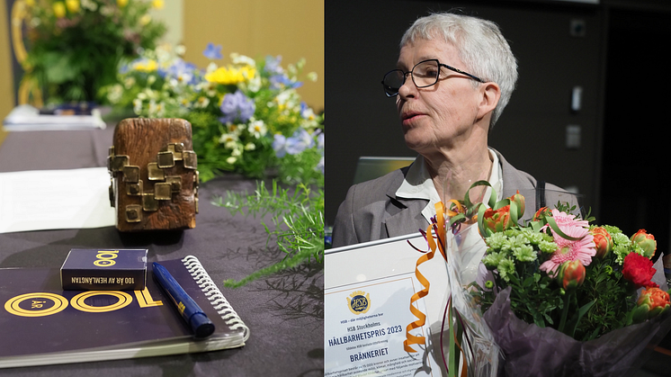 Barbro Malmer, ordförande HSB brf Bränneriet, tog emot årets hållbarhetspris på HSB Stockholms föreningsstämma. 