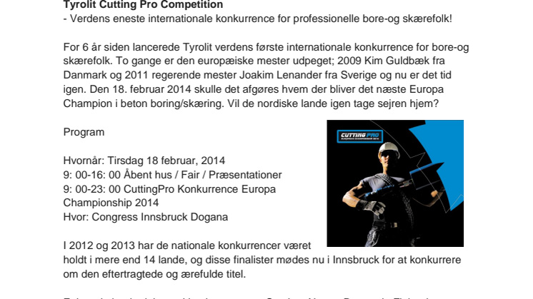 Tyrolit Cutting Pro Competition - Verdens eneste internationale konkurrence for professionelle bore-og skærefolk!