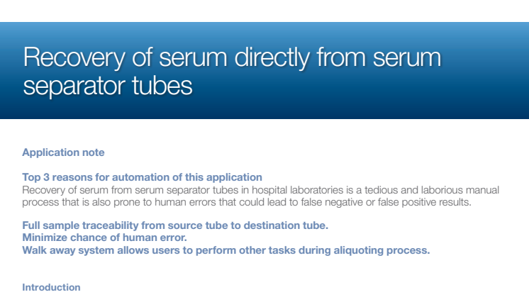 Recovery of serum directly from serum separator tubes