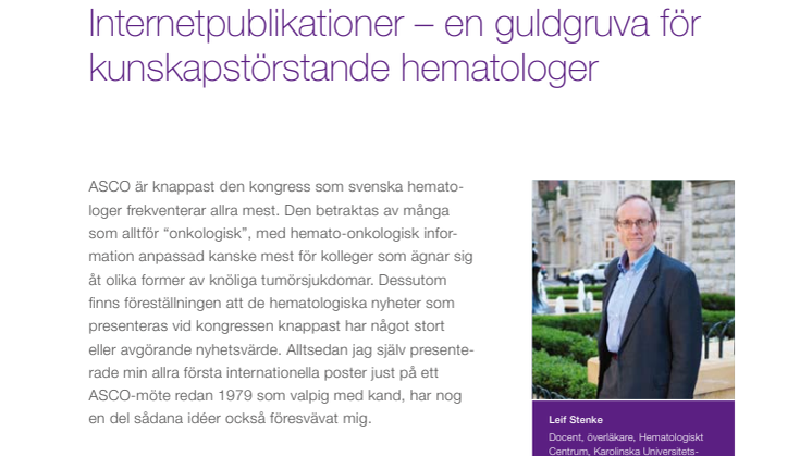 Hematologi - docent Leif Stenke rapporterar från ASCO 2010