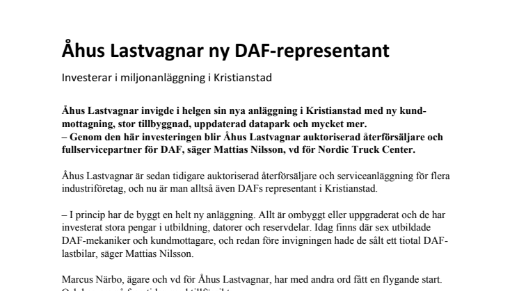 Åhus Lastvagnar ny DAF-representant